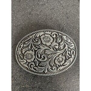 West Ranchware Rockmount Silver Tone Belt Buckle 4 x 3" 1.5" Belt Floral Plants
